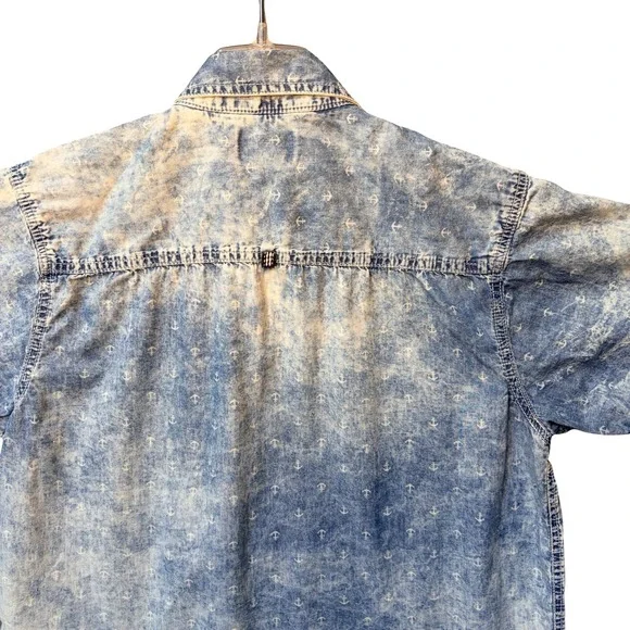 Vintage Company 81 Button Down Shirt Mens Large Blue Y2K Acid Wash Anchor Print - Picture 7 of 15